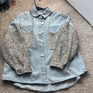 Leopard Print Sleeve Denim Shirt oversized! From boutique